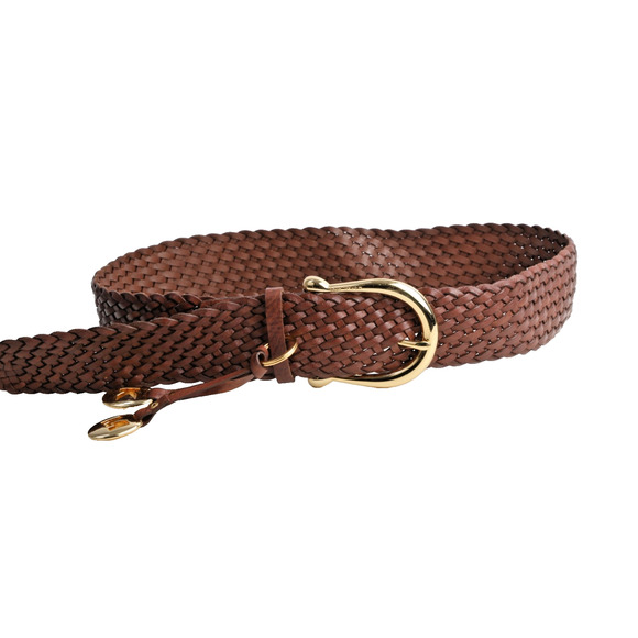 Michael Kors Belt Brown Braided Leather Gold Buckle Weave Boho Size L - Picture 8 of 16